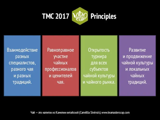 TMC 2017 Principles Чай — это напиток из Камелии китайской (Caméllia Sinénsis). www.teamasterscup.com