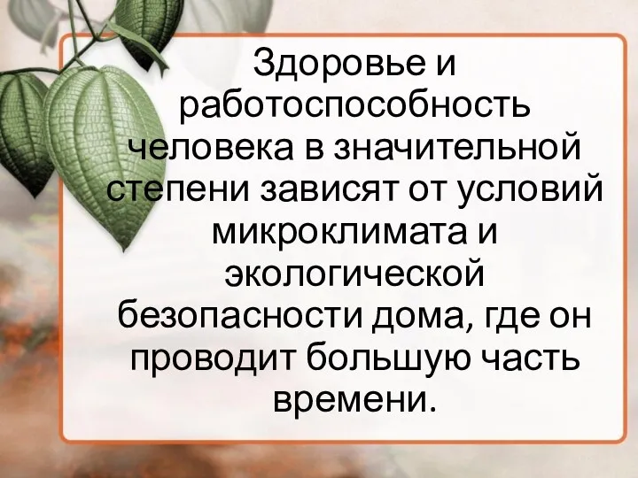 Здоровье и работоспособность человека в значительной степени зависят от условий