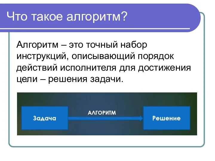 Что такое алгоритм? Алгоритм – это точный набор инструкций, описывающий