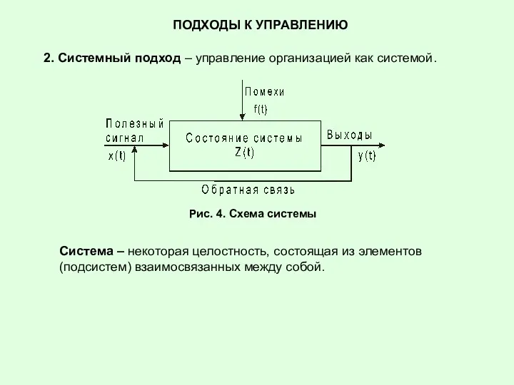 ПОДХОДЫ К УПРАВЛЕНИЮ 2. Системный подход – управление организацией как