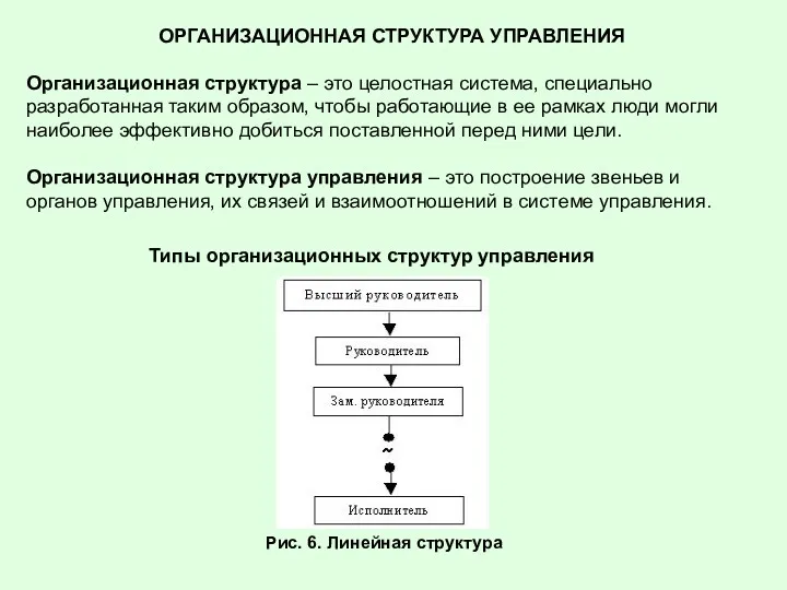 ОРГАНИЗАЦИОННАЯ СТРУКТУРА УПРАВЛЕНИЯ Организационная структура – это целостная система, специально