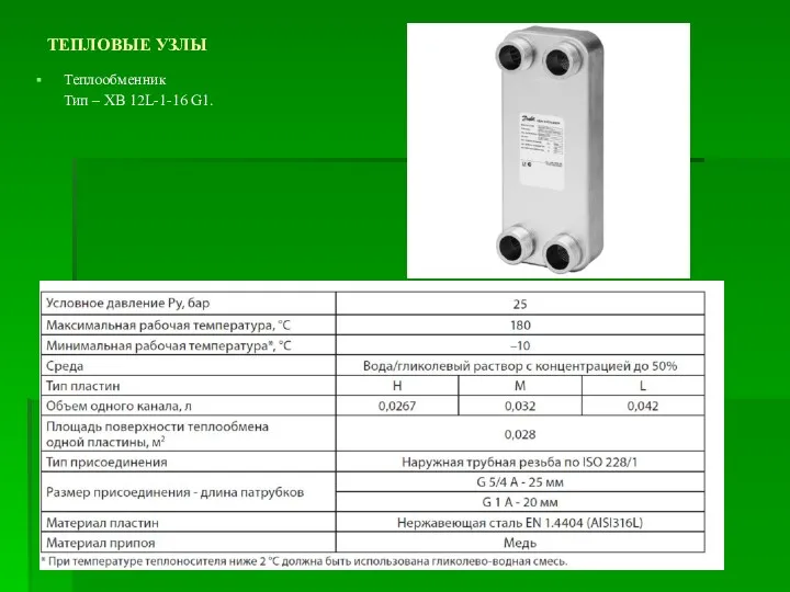 ТЕПЛОВЫЕ УЗЛЫ Теплообменник Тип – XB 12L-1-16 G1.