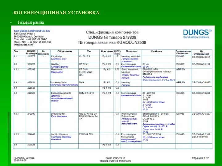 КОГЕНЕРАЦИОННАЯ УСТАНОВКА Газовая рампа