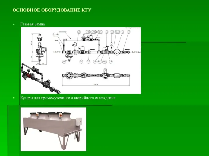 ОСНОВНОЕ ОБОРУДОВАНИЕ КГУ Газовая рампа Кулеры для промежуточного и аварийного охлаждения