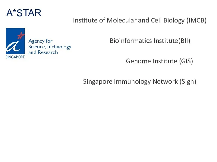 A*STAR Institute of Molecular and Cell Biology (IMCB) Bioinformatics Institute(BII) Genome Institute (GIS)