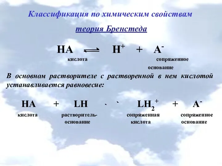 Классификация по химическим свойствам теория Бренстеда НА Н+ + А-