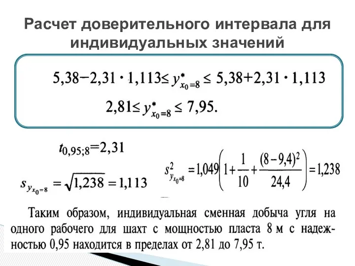 Расчет доверительного интервала для индивидуальных значений