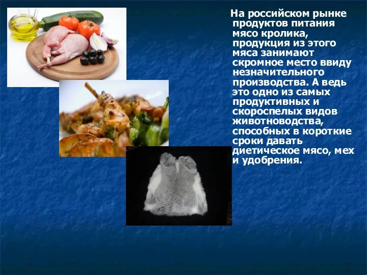 На российском рынке продуктов питания мясо кролика, продукция из этого