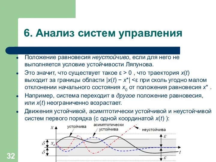 6. Анализ систем управления Положение равновесия неустойчиво, если для него