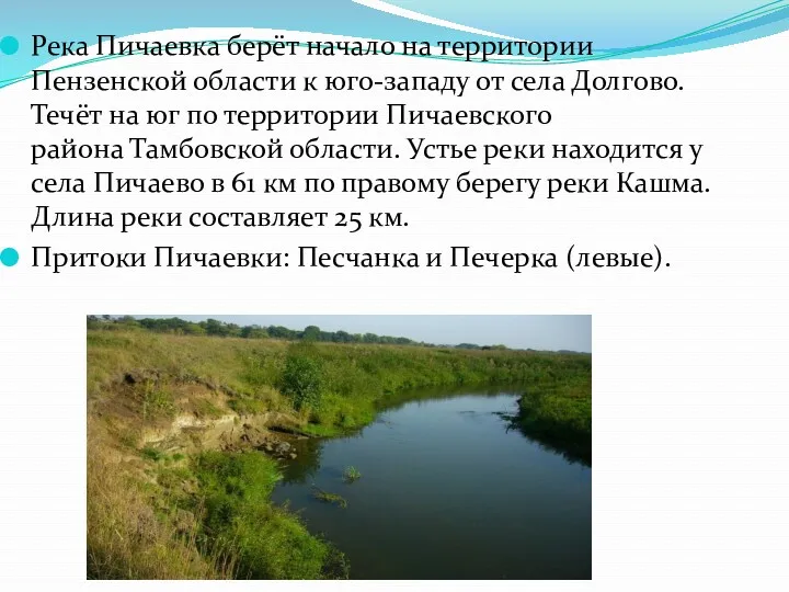 Река Пичаевка берёт начало на территории Пензенской области к юго-западу