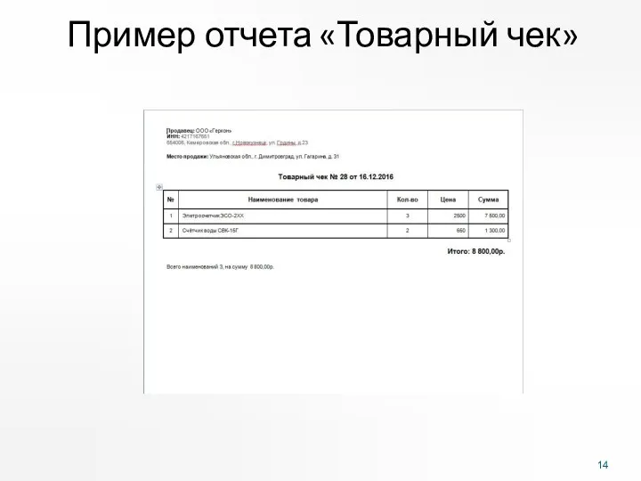 Пример отчета «Товарный чек»