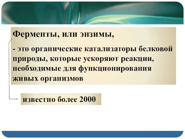 Ферменты, или энзимы, - это органические катализаторы белковой природы, которые