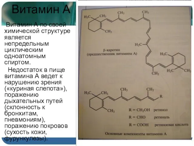 Витамин А Витамин А по своей химической структуре является непредельным