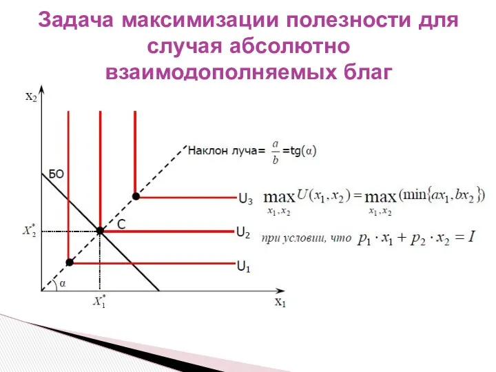 Задача максимизации полезности для случая абсолютно взаимодополняемых благ