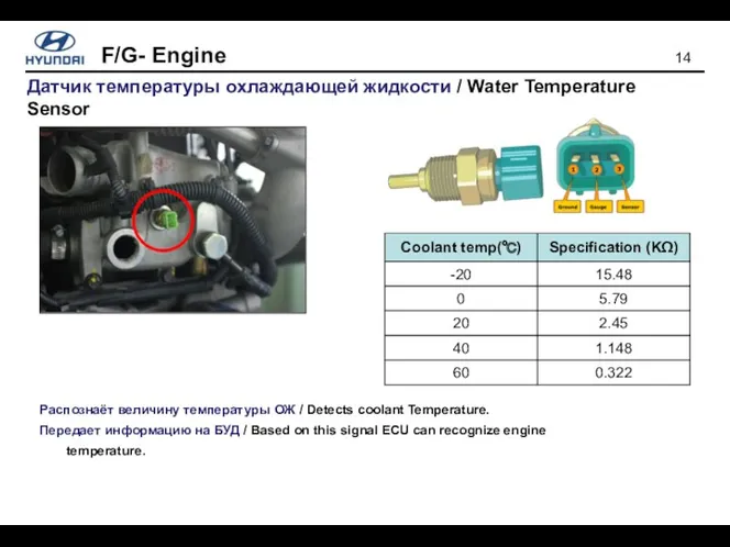 Датчик температуры охлаждающей жидкости / Water Temperature Sensor Распознаёт величину