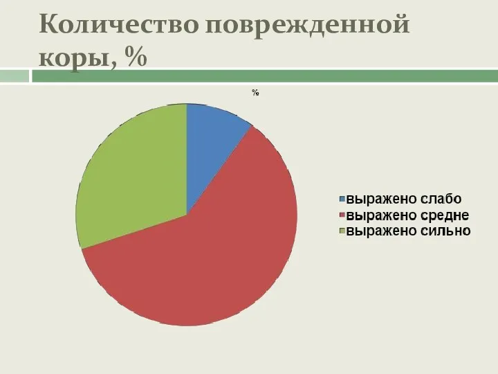 Количество поврежденной коры, %