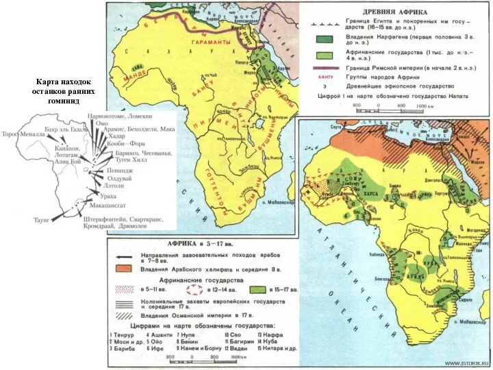 Карта находок останков ранних гоминид