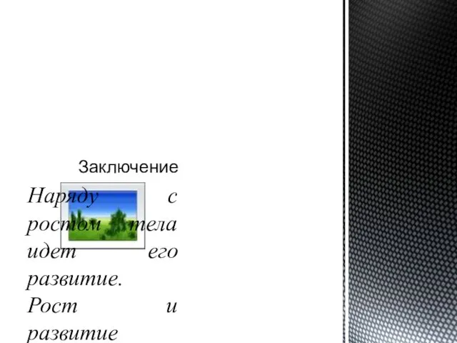 Заключение Наряду с ростом тела идет его развитие. Рост и