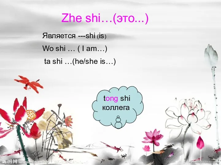 Zhe shi…(это...) Является ---shi (is) Wo shi … ( I