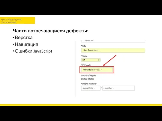 Часто встречающиеся дефекты: Верстка Навигация Ошибки JavaScript Кросс-браузерное тестирование