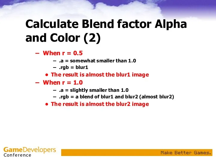 Calculate Blend factor Alpha and Color (2) When r =