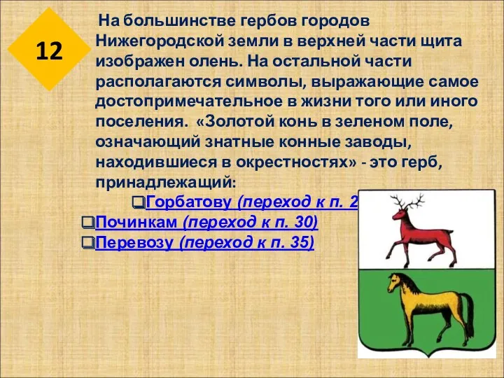 На большинстве гербов городов Нижегородской земли в верхней части щита