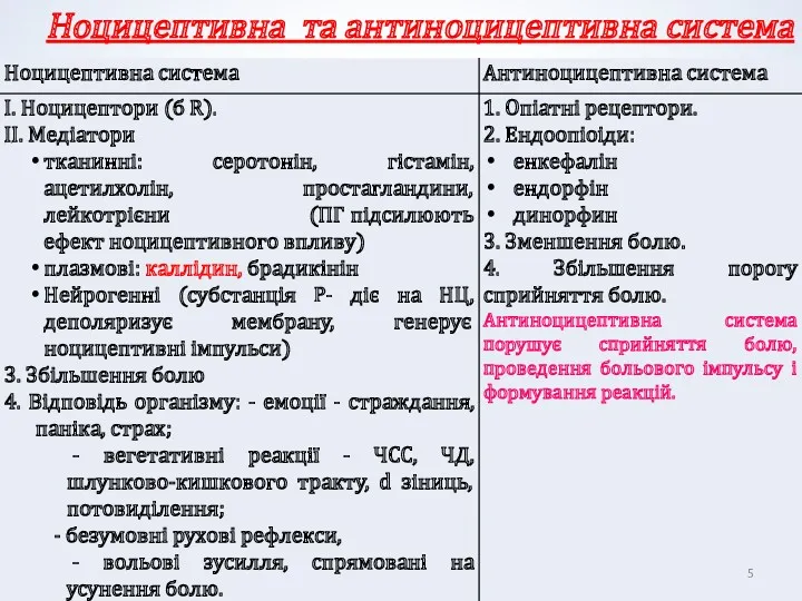 Ноцицептивна та антиноцицептивна система