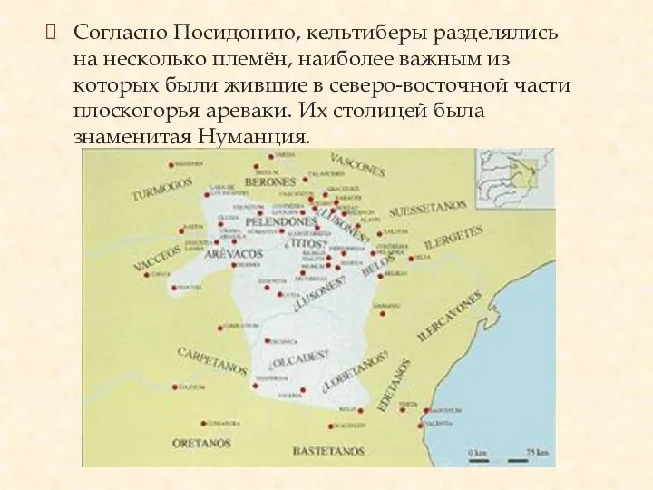 Согласно Посидонию, кельтиберы разделялись на несколько племён, наиболее важным из