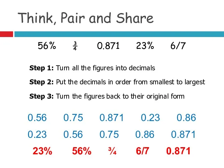 Think, Pair and Share 56% ¾ 0.871 23% 6/7 Step