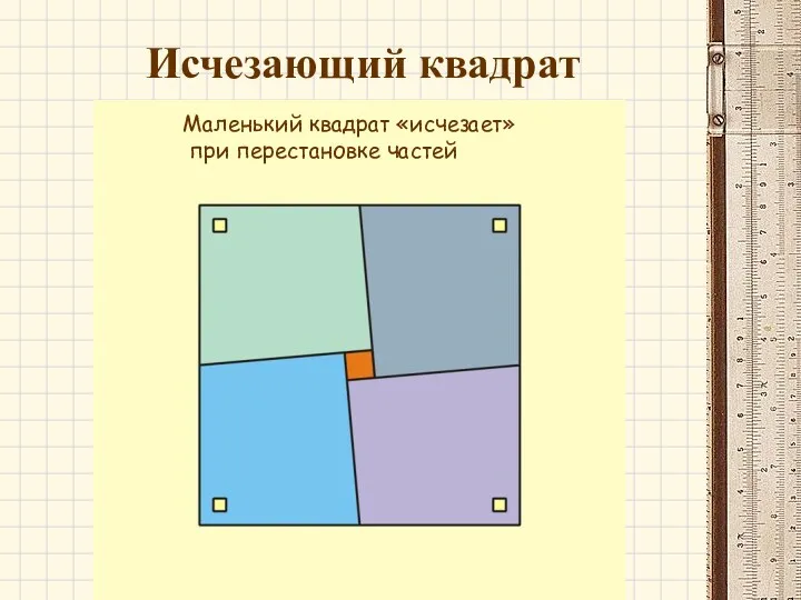 Маленький квадрат «исчезает» при перестановке частей Исчезающий квадрат