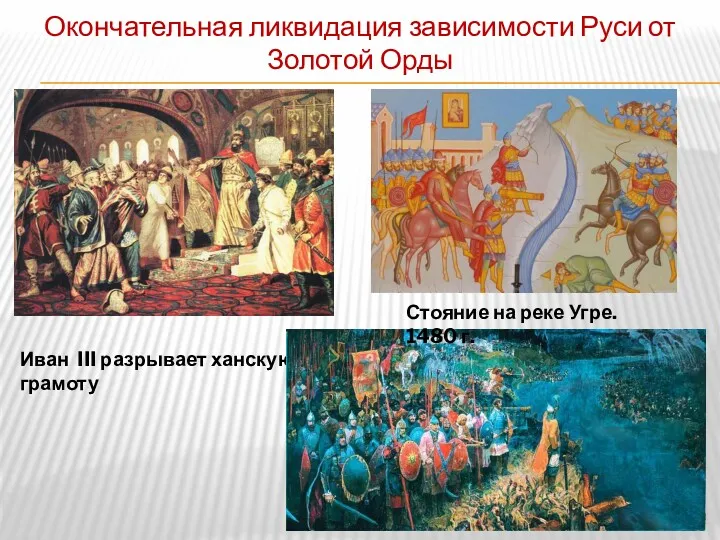 Окончательная ликвидация зависимости Руси от Золотой Орды Иван III разрывает