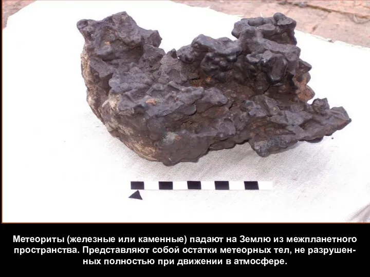 Метеориты (железные или каменные) падают на Землю из межпланетного пространства.