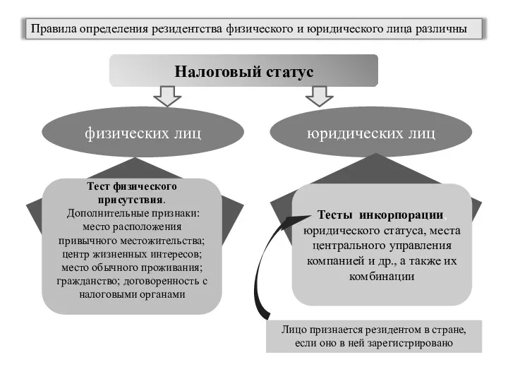 Правила определения резидентства физического и юридического лица различны Налоговый статус