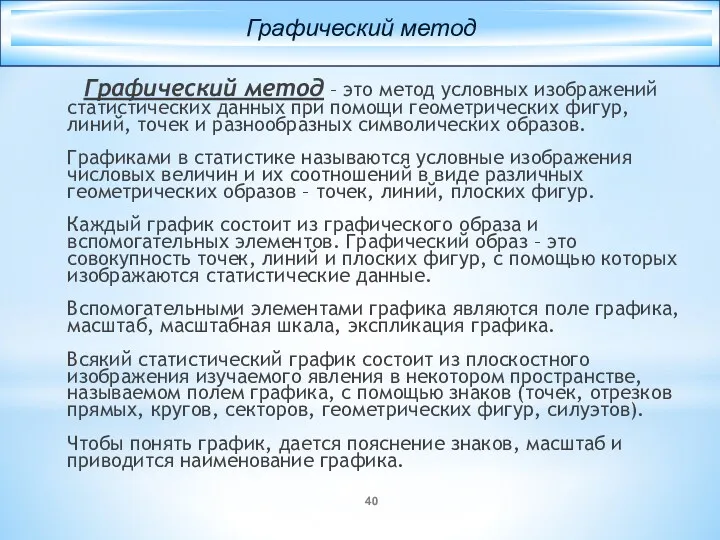 Графический метод – это метод условных изображений статистических данных при