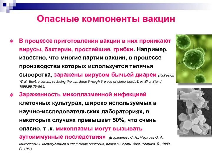 В процессе приготовления вакцин в них проникают вирусы, бактерии, простейшие,