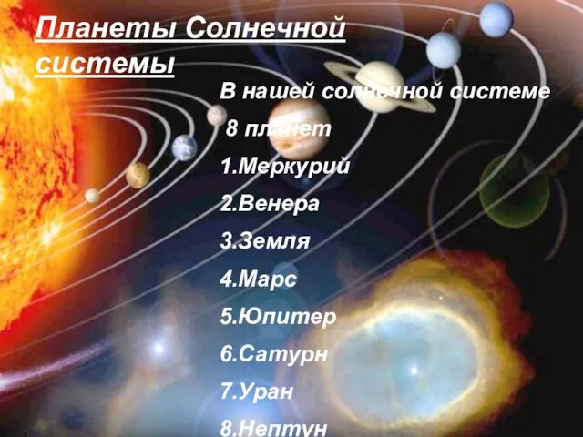 Планеты Солнечной системы В нашей солнечной системе 8 планет 1.Меркурий