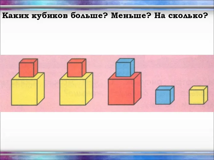 Каких кубиков больше? Меньше? На сколько?