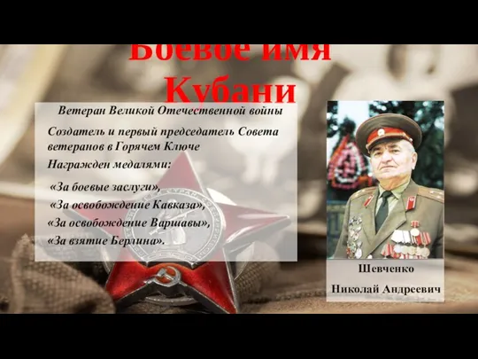 Боевое имя Кубани Ветеран Великой Отечественной войны Создатель и первый
