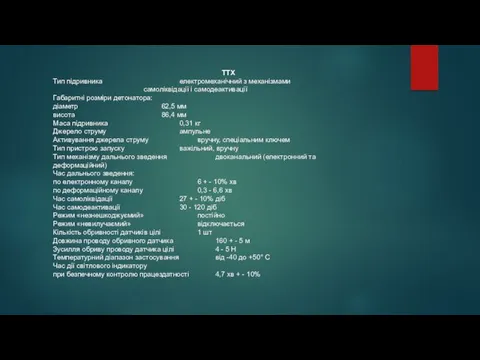 ТТХ Тип підривника електромеханічний з механізмами самоліквідації і самодеактивації Габаритні