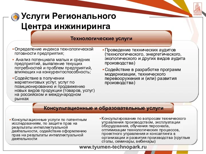 Услуги Регионального Центра инжиниринга Add your title in here www.tyumen-technopark.ru