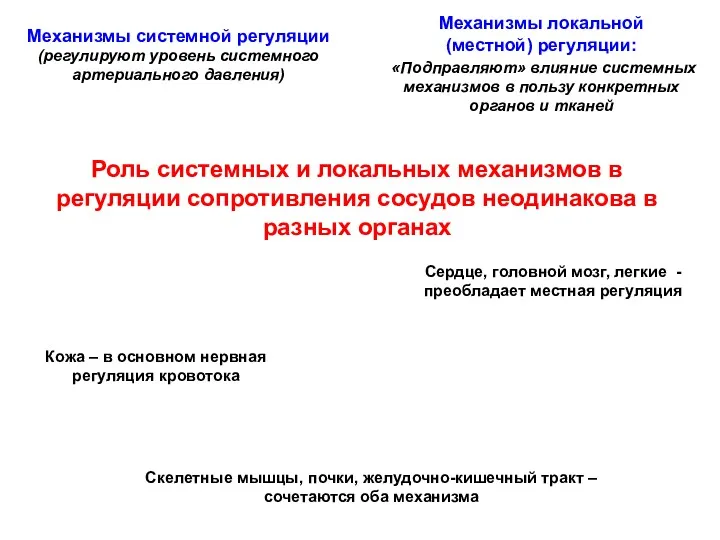 Механизмы локальной (местной) регуляции: «Подправляют» влияние системных механизмов в пользу