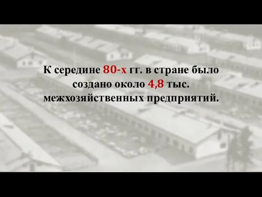 К середине 80-х гг. в стране было создано около 4,8 тыс. межхозяйственных предприятий.