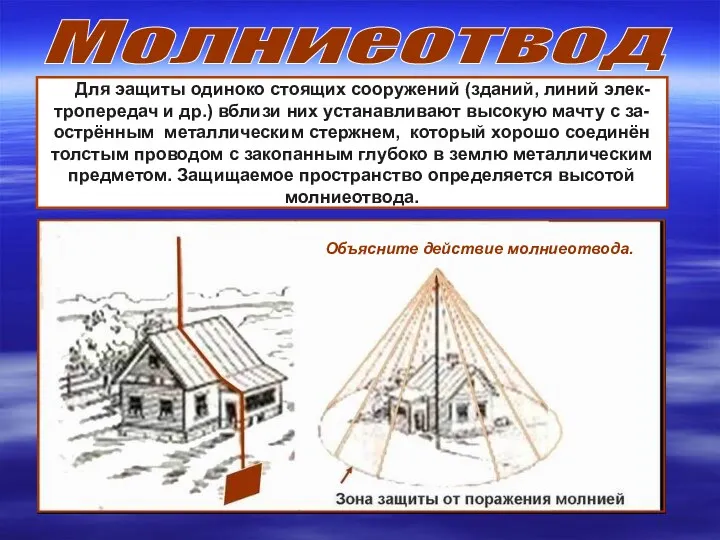 Молниеотвод Для эащиты одиноко стоящих сооружений (зданий, линий элек- тропередач