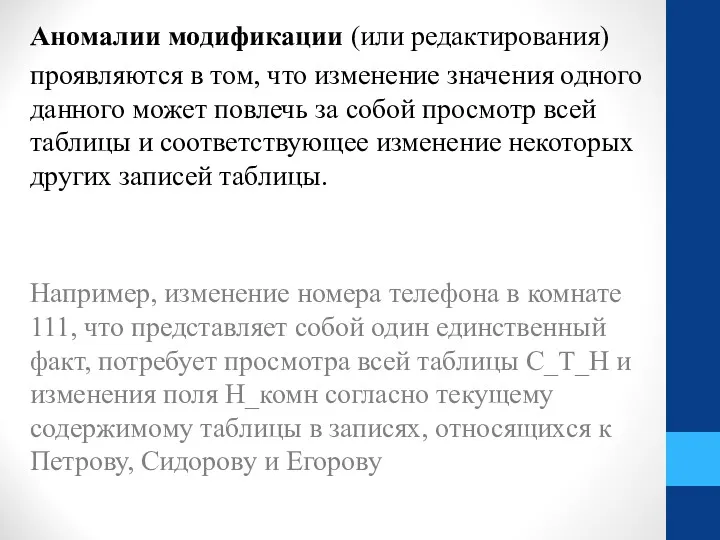 Аномалии модификации (или редактирования) проявляются в том, что изменение значения