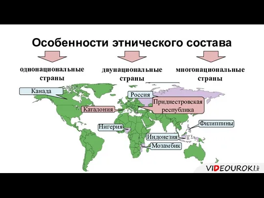 Особенности этнического состава однонациональные страны двунациональные страны многонациональные страны