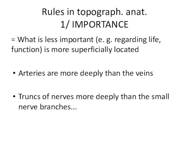 Rules in topograph. anat. 1/ IMPORTANCE = What is less