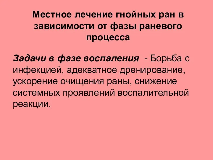 Местное лечение гнойных ран в зависимости от фазы раневого процесса