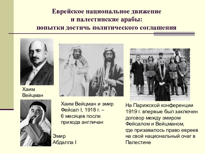 Хаим Вейцман Хаим Вейцман и эмир Фейсал I, 1918 г.