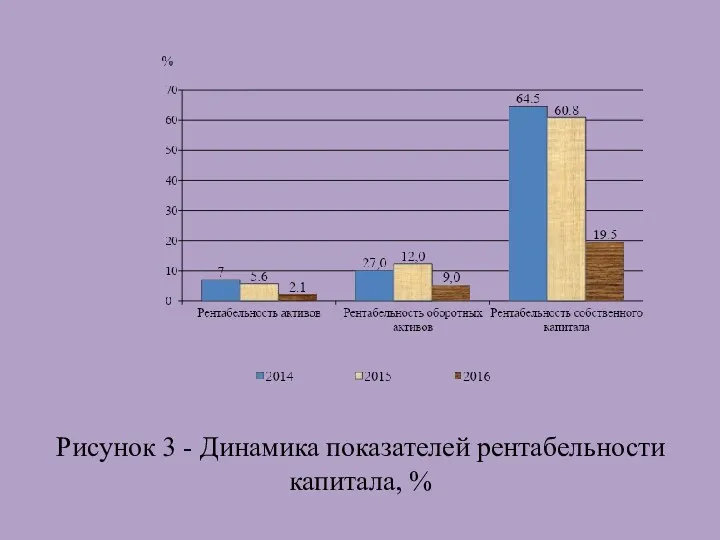 Рисунок 3 - Динамика показателей рентабельности капитала, %