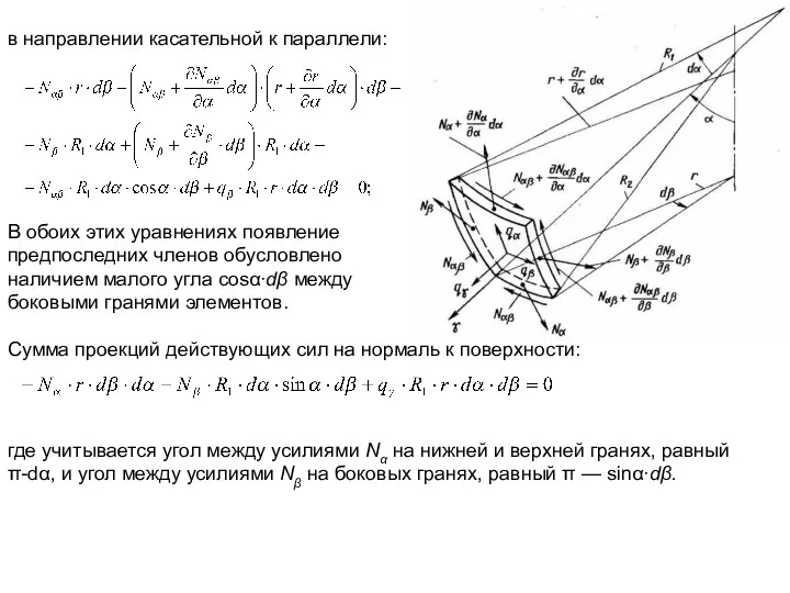 в направлении касательной к параллели: В обоих этих уравнениях появление